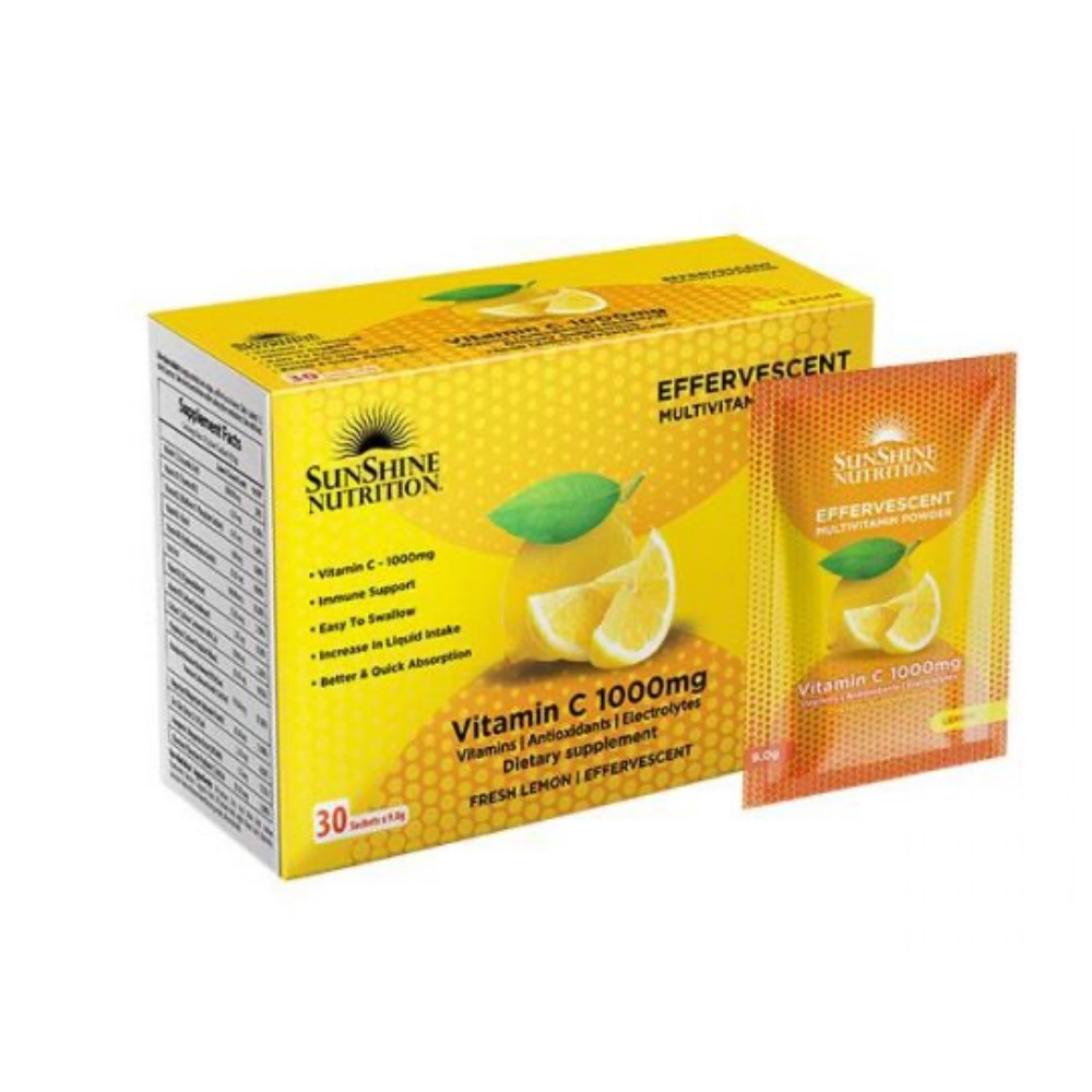 Sunshine Nutrition Vitamin C 1000mg Effervescent Multivitamin Powder – Lemon 